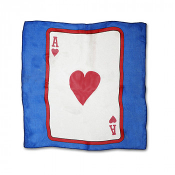 Spielkarte auf Seidentuch - 30 cm - Blau - Herz Ass