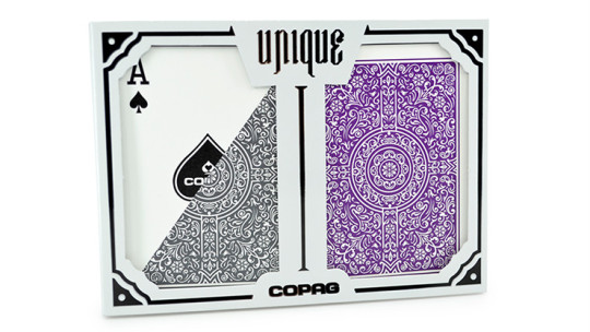 Copag Unique Plastic Poker Size Regular Index Gray and Purple Double-Deck Set - Pokerdeck