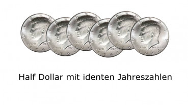Half Dollar - 6 Münzen - Ungimmicked (gleiche Jahreszahlen)