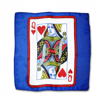 Spielkarte auf Seidentuch - 30 cm - Blau - Herz Dame