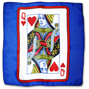Spielkarte auf Seidentuch - 60 cm - Blau - Herz Dame