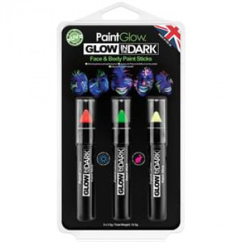Fluoreszierende Gesichts- und Körperfarben Stifte - 3er Set - Leuchtendes UV Make-Up
