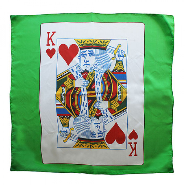 Spielkarte auf Seidentuch - 60 cm - Grün - Herz König
