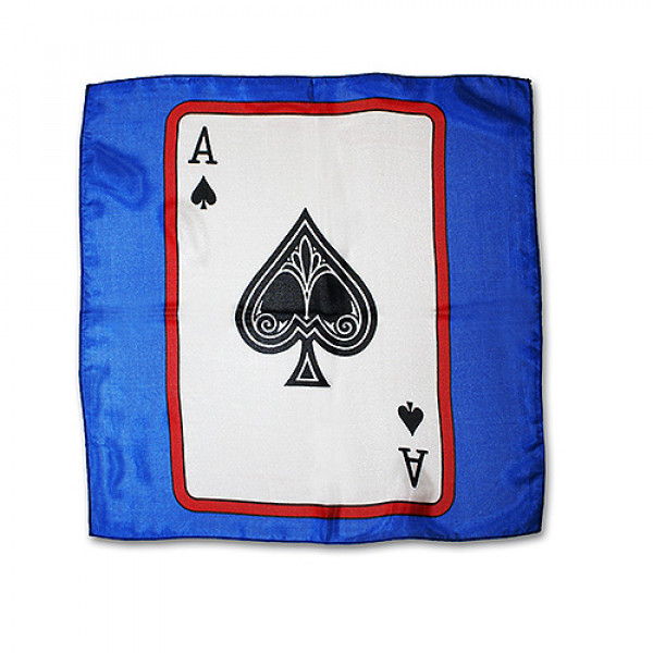Spielkarte auf Seidentuch - 30 cm - Blau - Pik As