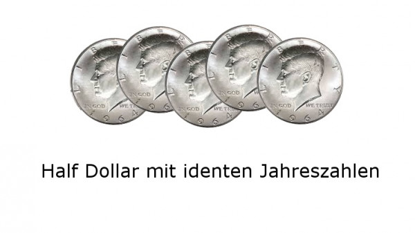 Half Dollar - 5 Münzen - Ungimmicked (gleiche Jahreszahlen)