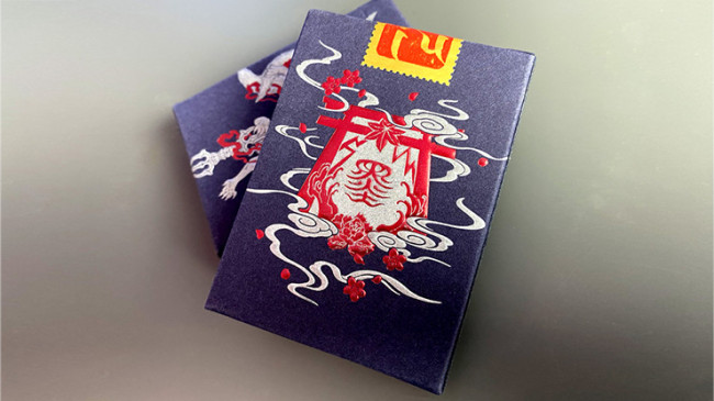 Sumi Kitsune Myth Maker (Blue/Red Craft Letterpressed Tuck) by Card Experiment - Pokerdeck